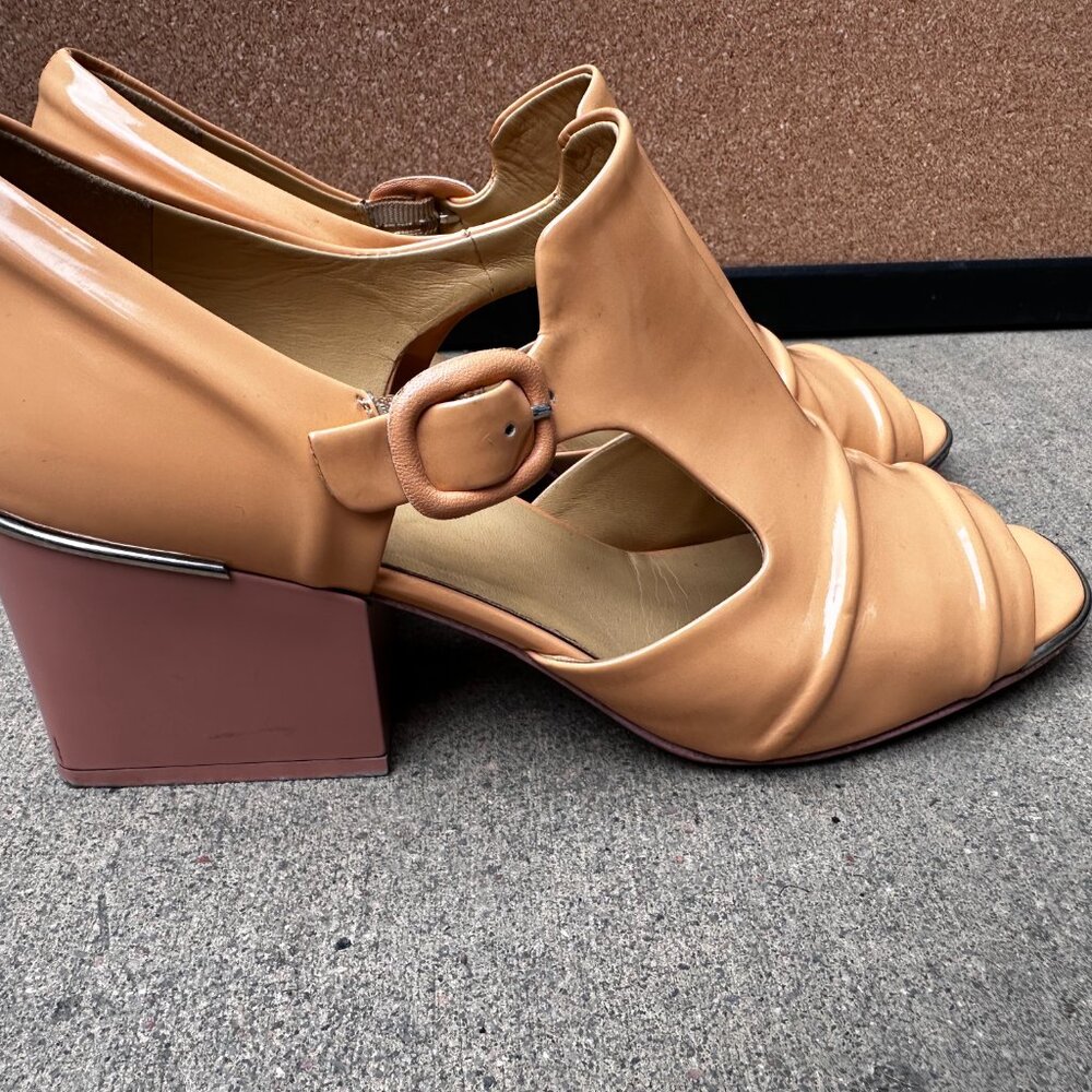 Balenciaga Leather Cutout Patent Leather Peach Orange Block Heel Shoe Size 39 - Picture 8 of 12